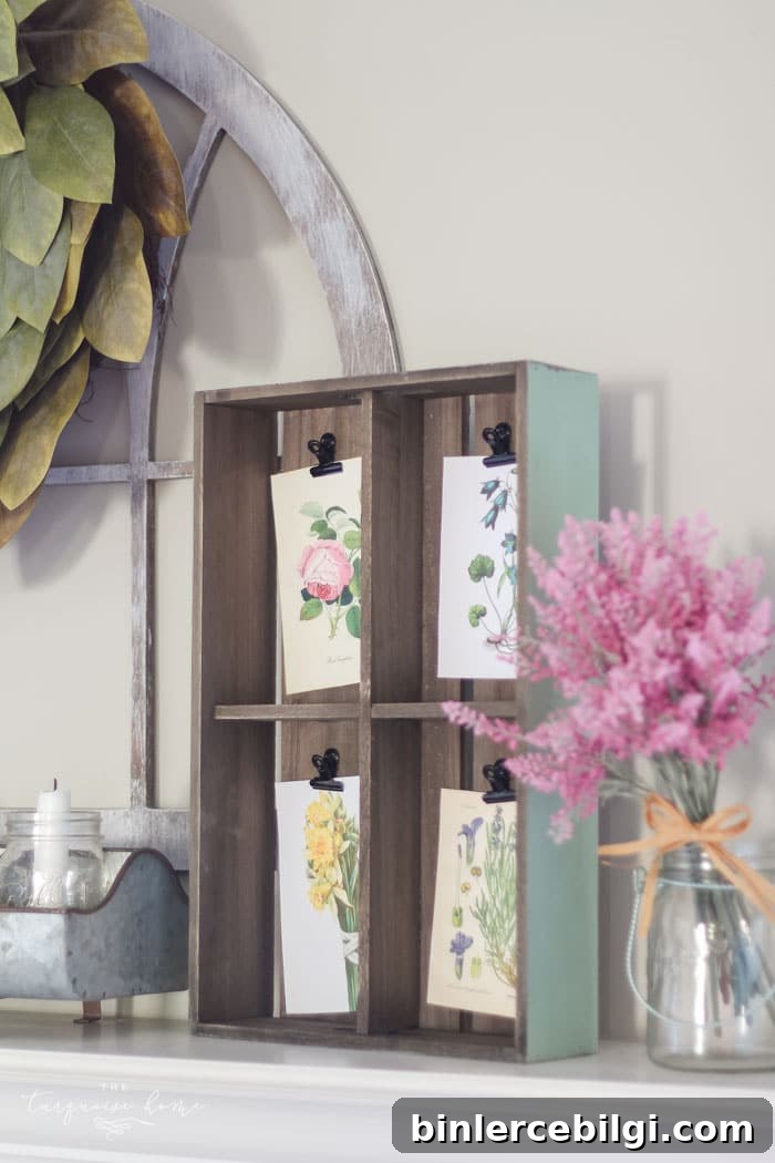 Isn't this just the prettiest pink and turquoise mantel?! Simple Floral Spring Mantel
