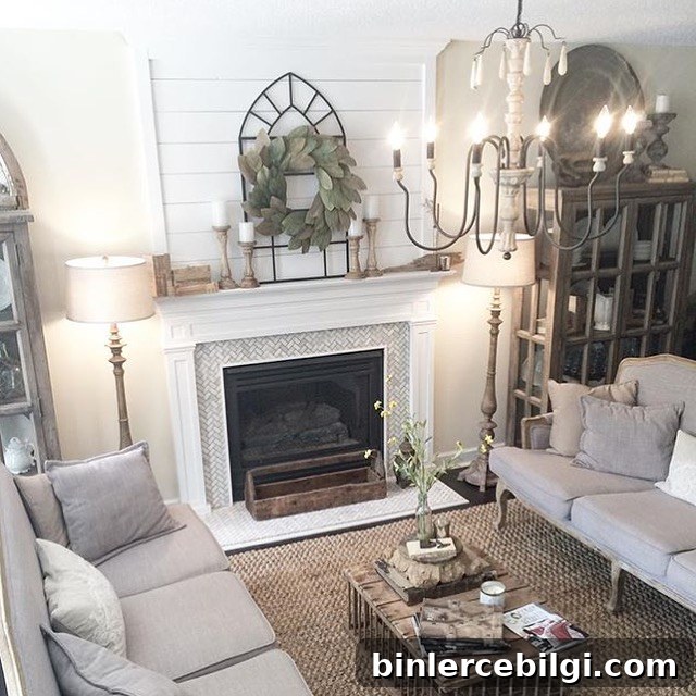 10 Farmhouse Living Room Ideas to Inspire Your Space 10 A Rustic, Neutral Farmhouse Living Room from Plum Pretty Decor and Design | 10 Stunning Farmhouse Living Rooms