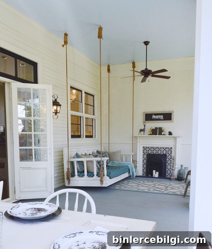 Inspiring Front Porch Decor Ideas to Boost Curb Appeal 4 Rope anchored back porch swing