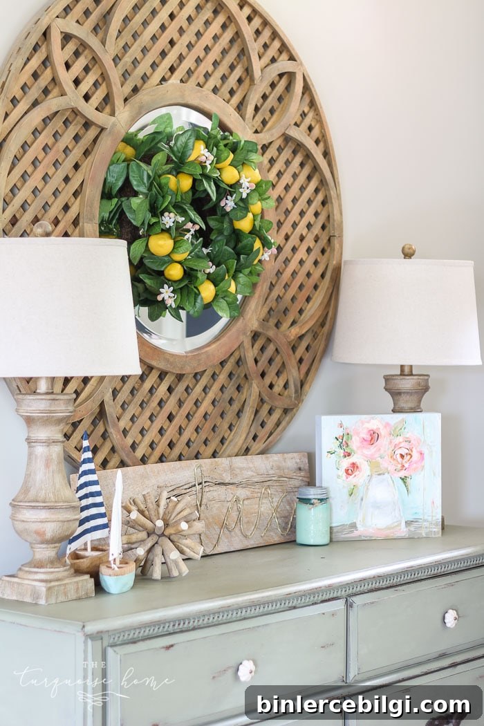 Cute Lemon Wreath and Summer Entry Way