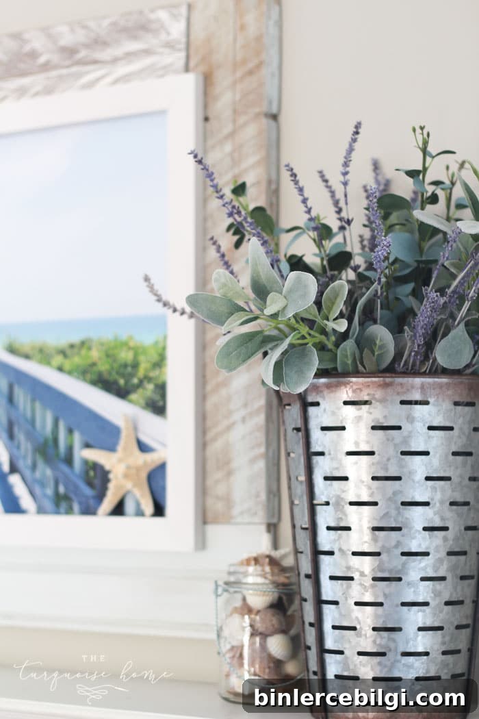 Simply Beachy Summer Mantel at theturquoisehome.com