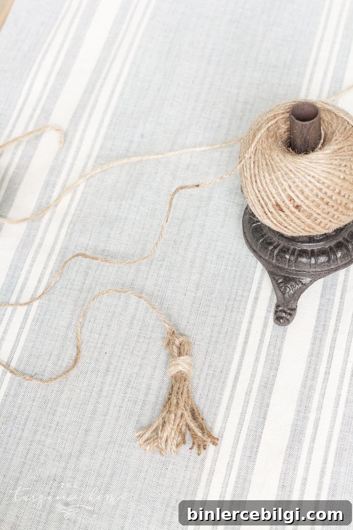 Finished tassel attached to the garland cord.