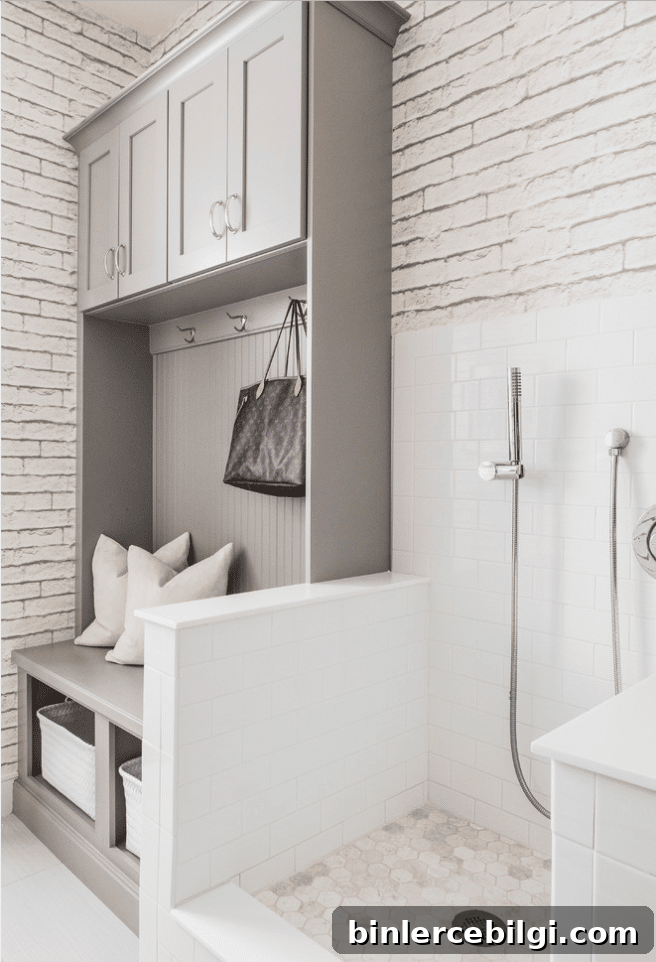 Mudroom with dog washing station