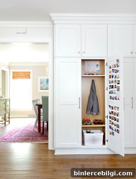 Hidden Mudroom Ideas in a Kitchen - with a wall of cabinets!