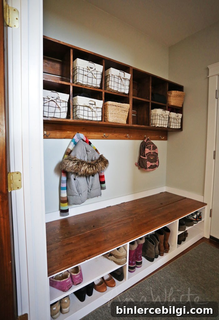 DIY Cubbies and Bench in Mudroom