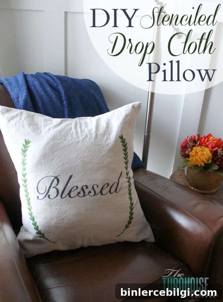 DIY Stenciled Drop Cloth Pillow #diy #dropcloth #silhouette