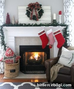 Traditional Red and Green Christmas Mantel. Find out all the details at TheTurquoiseHome.com