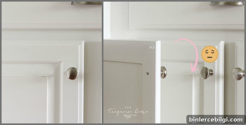 These DIY Painted Kitchen cabinets are holding up so well, except for a couple little dings here and there!