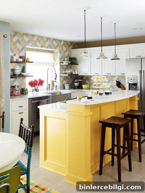 A Bright Yellow Kitchen Island