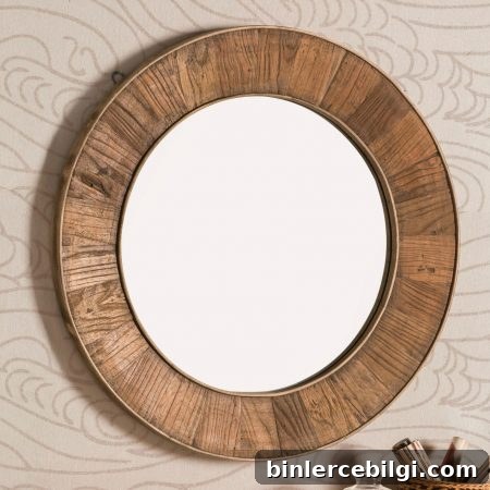 10 Large Round Mirrors That Transform Any Room 5 Recycled Wood Round Mirror from Target | This is an outdoor mirror, so that's a cool option, but would look great inside, too! | 10 Large Round Mirrors We Love!