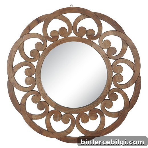 10 Large Round Mirrors That Transform Any Room 7 Scroll Border Wood Mirror from Overstock | Isn't this one just dreamy?? I might even like this better than the one I have in my entry way! 😉 | 10 Large Round Mirrors We Love!