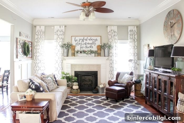 Simple farmhouse fall mantel with a DIY wooden sign