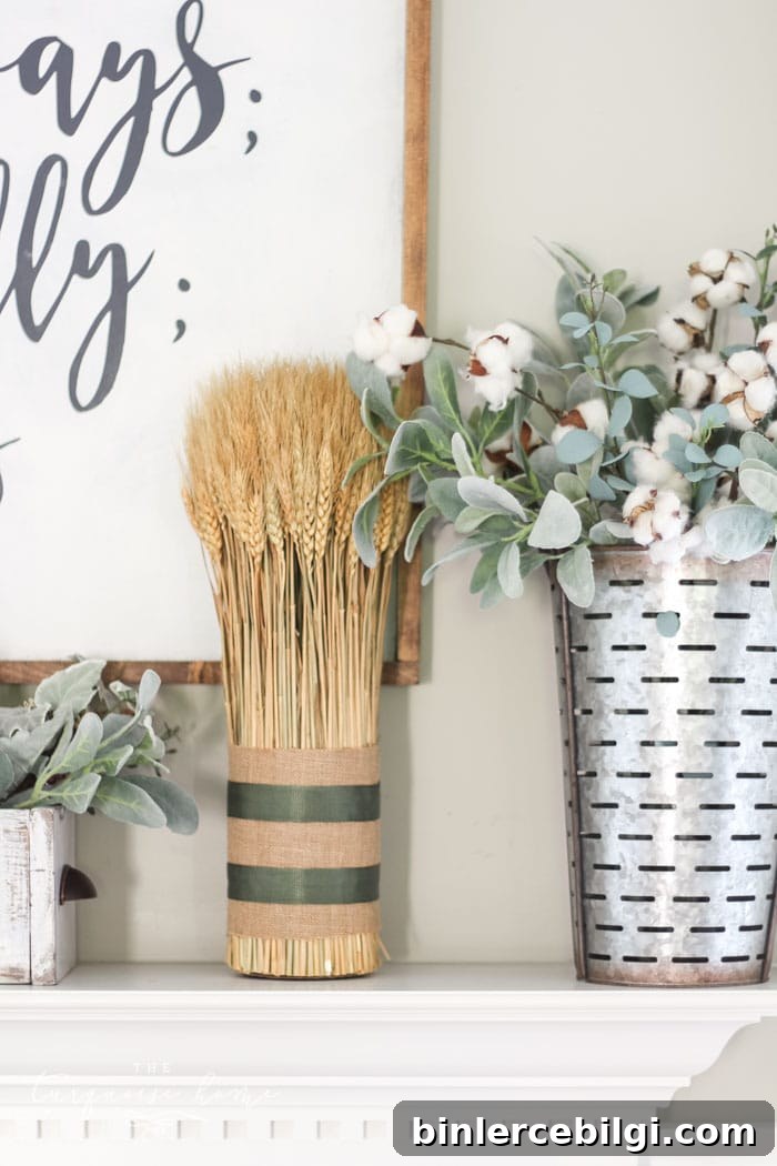 Simple farmhouse fall mantel with a DIY wooden sign