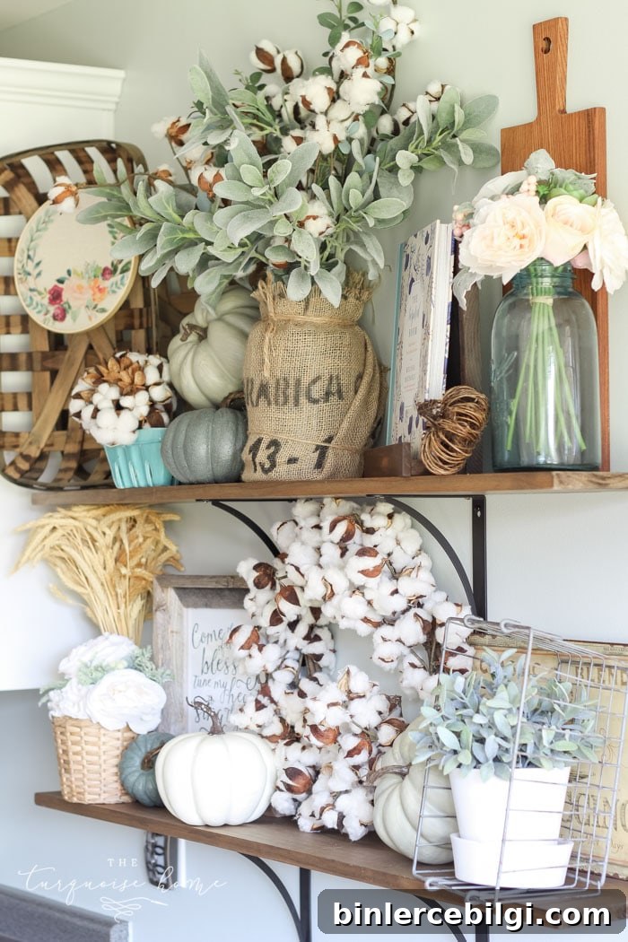 Cute, cute, cute!! Adorable fall farmhouse kitchen shelves ...