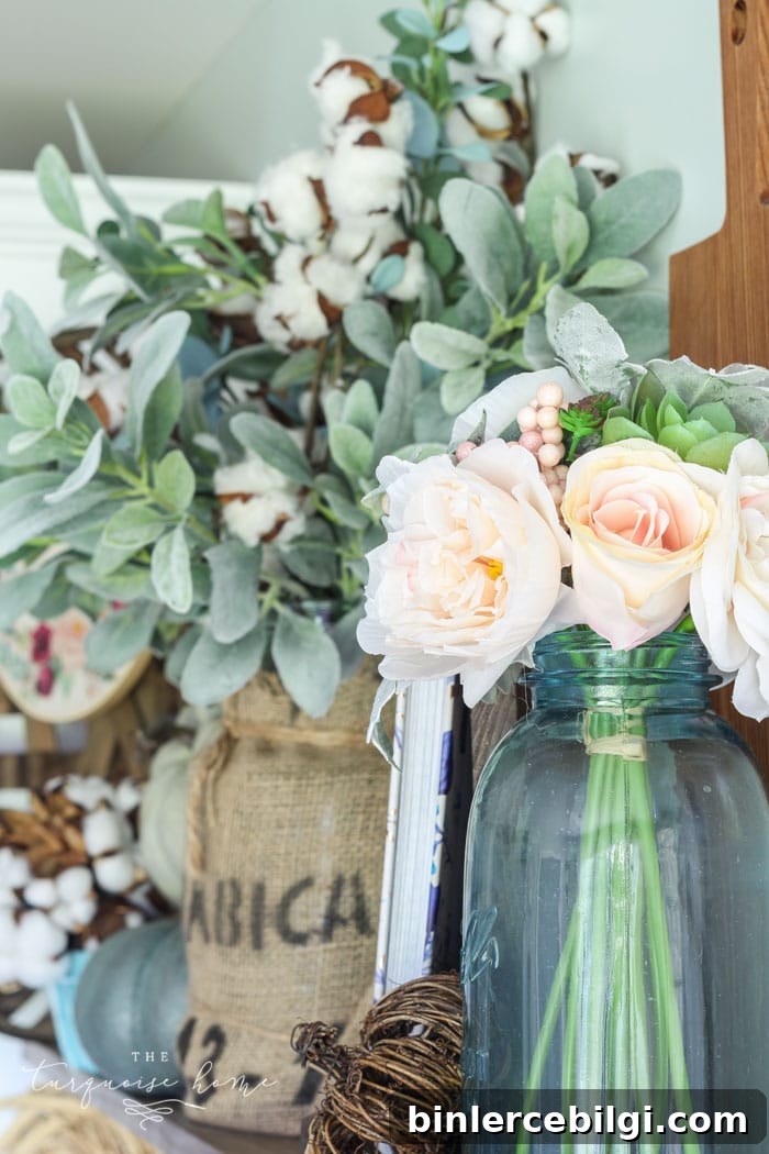 Blush, blue and green autumn decor .. so perfect for those who don't like orange!