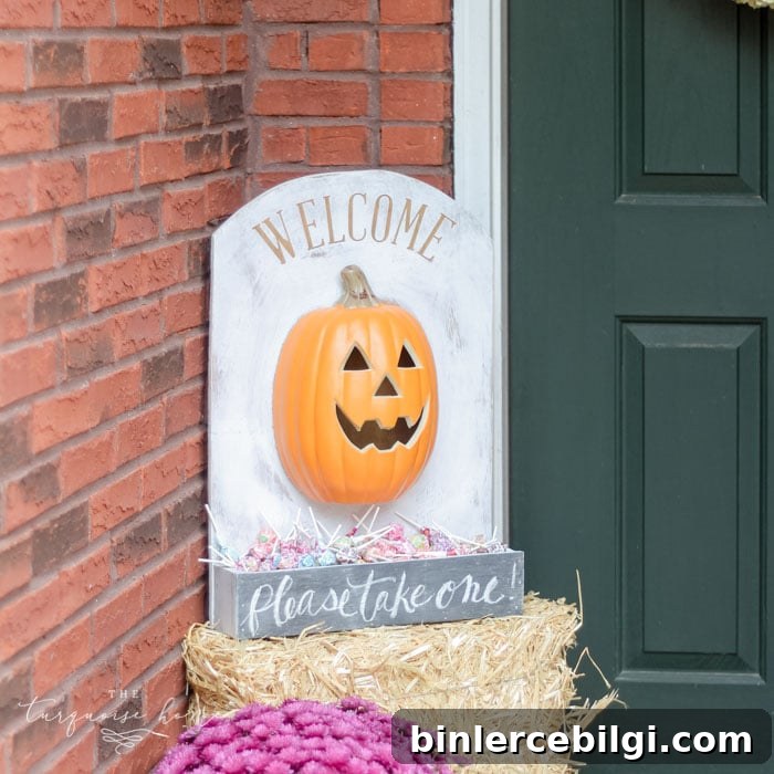 Such a cute option for giving away candy while you're away! DIY Lighted Pumpkin Candy Holder