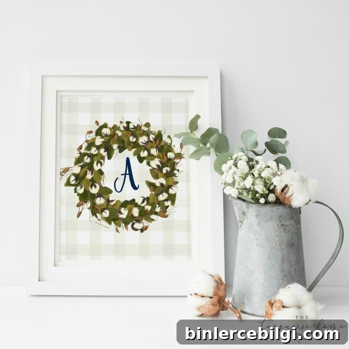 Monogrammed cotton stem printable in buffalo check with monogram