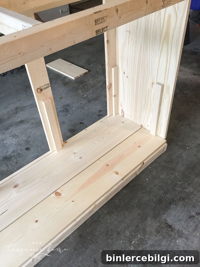 DIY Farmhouse Rustic Console Table | Step 4: Add the lower shelf