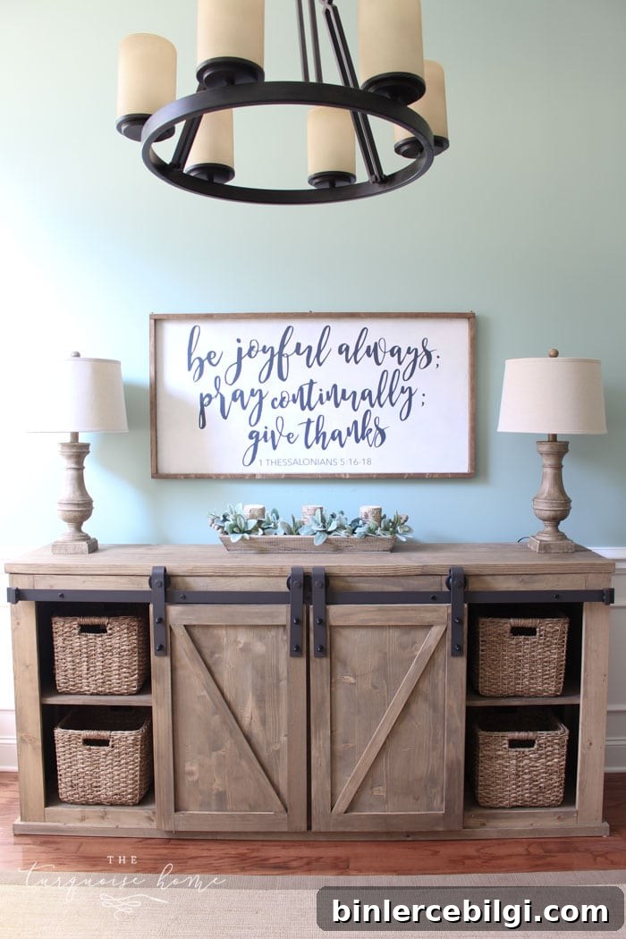 DIY Farmhouse Media Console Table - all the plans to make it yourself!