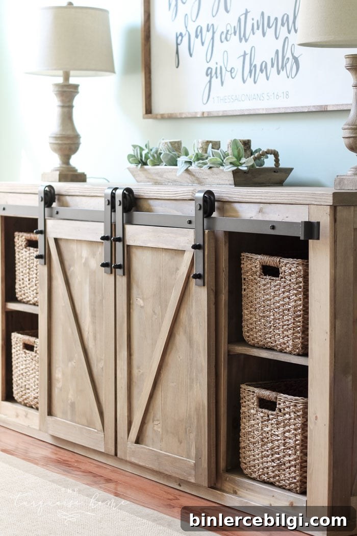 DIY Farmhouse Media Console Table - all the plans to make it yourself!