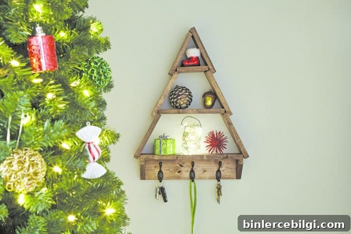 Learn how to make this wonderful Christmas Tree Shelf and put your own spin on this super cute decor. Perfect for the holidays!