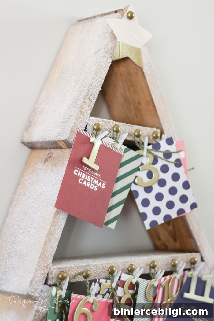 The most adorable DIY snowy Christmas Tree Shelf lends itself to the perfect spot for an advent calendar. LOVE it!!