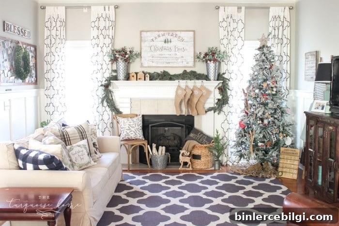A Farm Fresh Christmas Trees Mantel. Rustic, farmhouse Christmas decor.