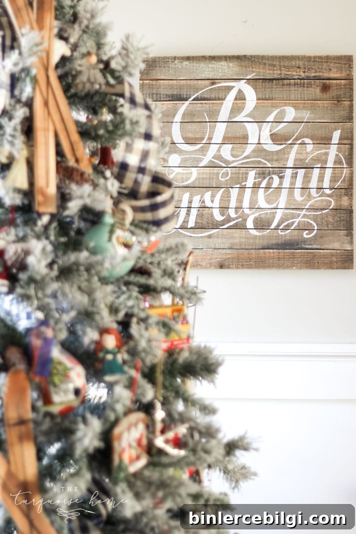 Fun and festive Christmas Tree with Be Grateful sign