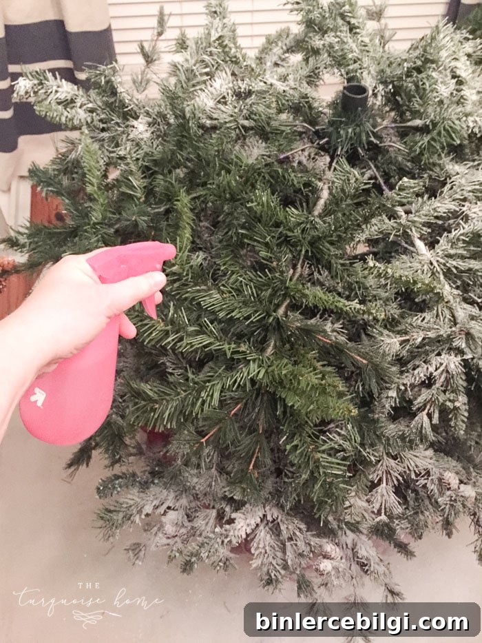Mist the branches before applying flocking powder.
