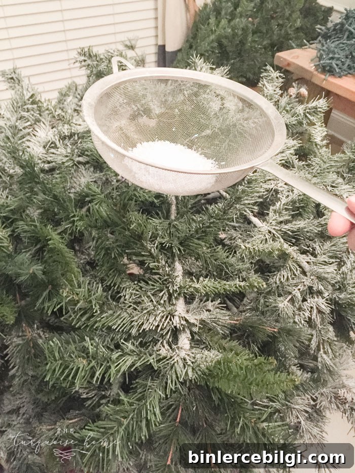 Shake the flocking powder over the wet branches for a snowy look.