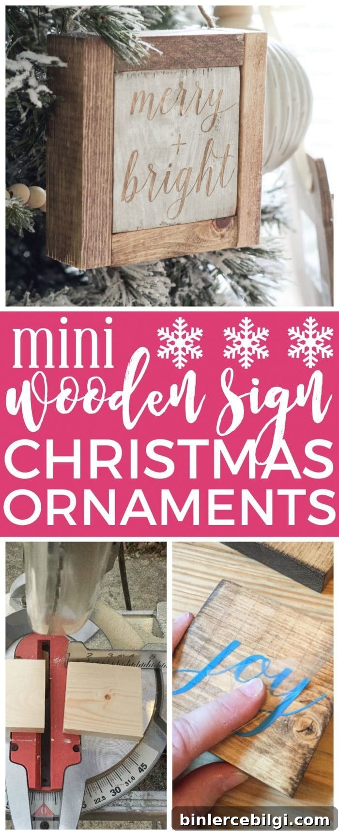 Mini Wooden Sign Christmas Ornaments | Create a simple wooden sign with a cute saying and create a rustic, farmhouse Christmas look for cheap!