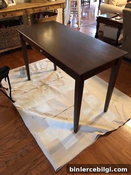 A desk before it's gift wrapping station makeover!