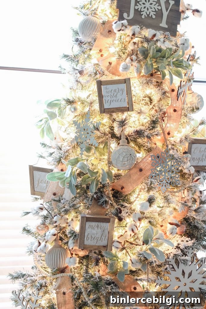 Flocked Christmas Tree | Farmhouse Christmas Tree with lamb's ear and cotton stem tree