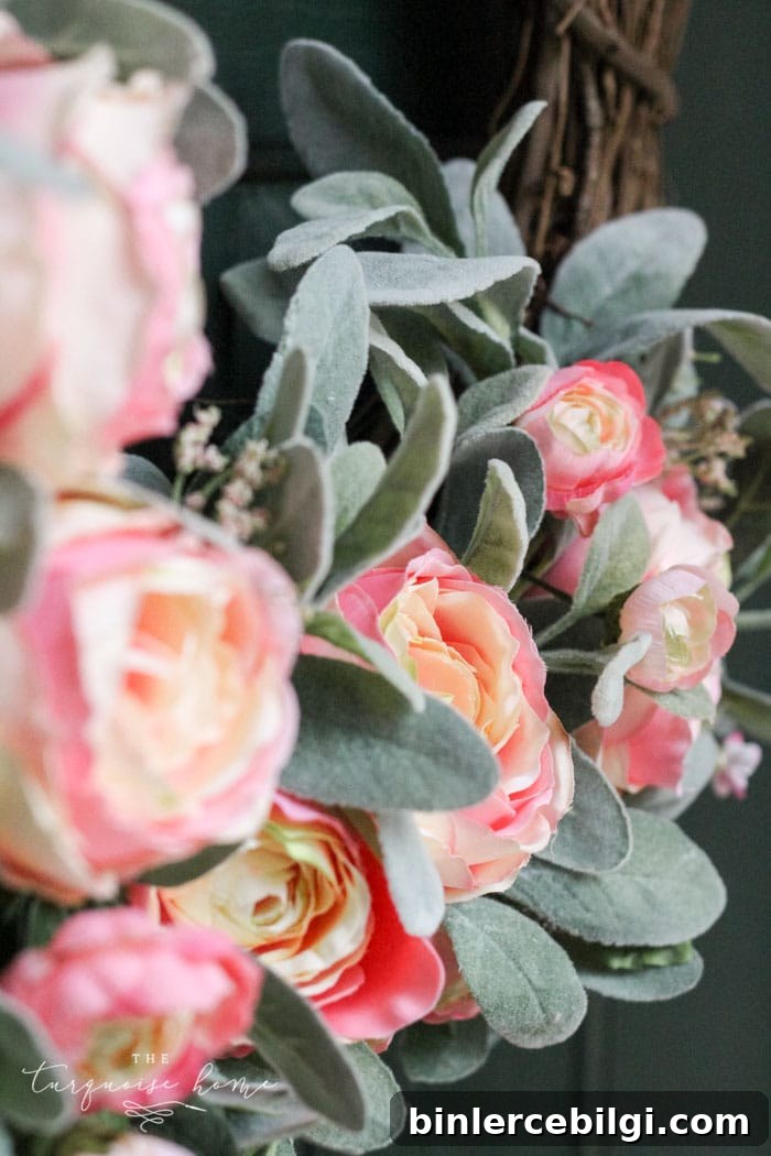 DIY Simple Spring Wreath with Peonies and Lamb's Ear