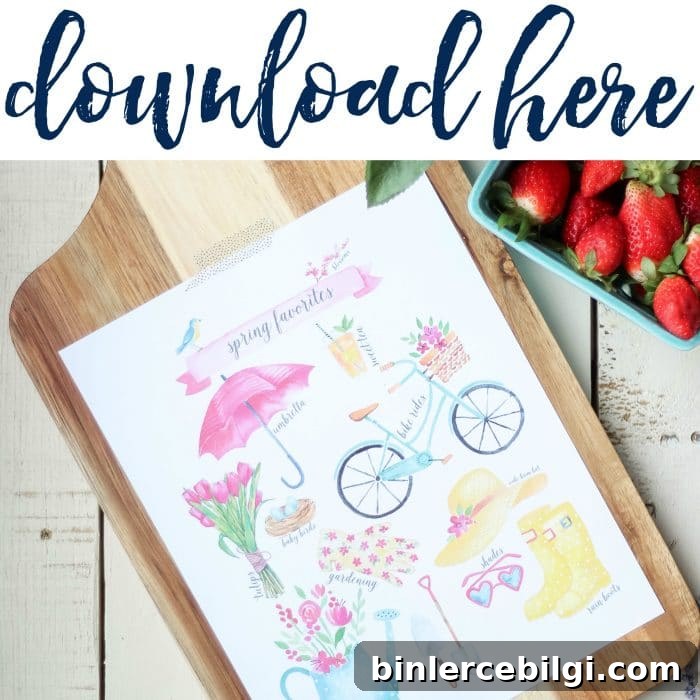 Download this Spring Favorites Free Printable with birds, blooms, and rainboots. And gather inspiration from a fresh, flowery spring vignette.