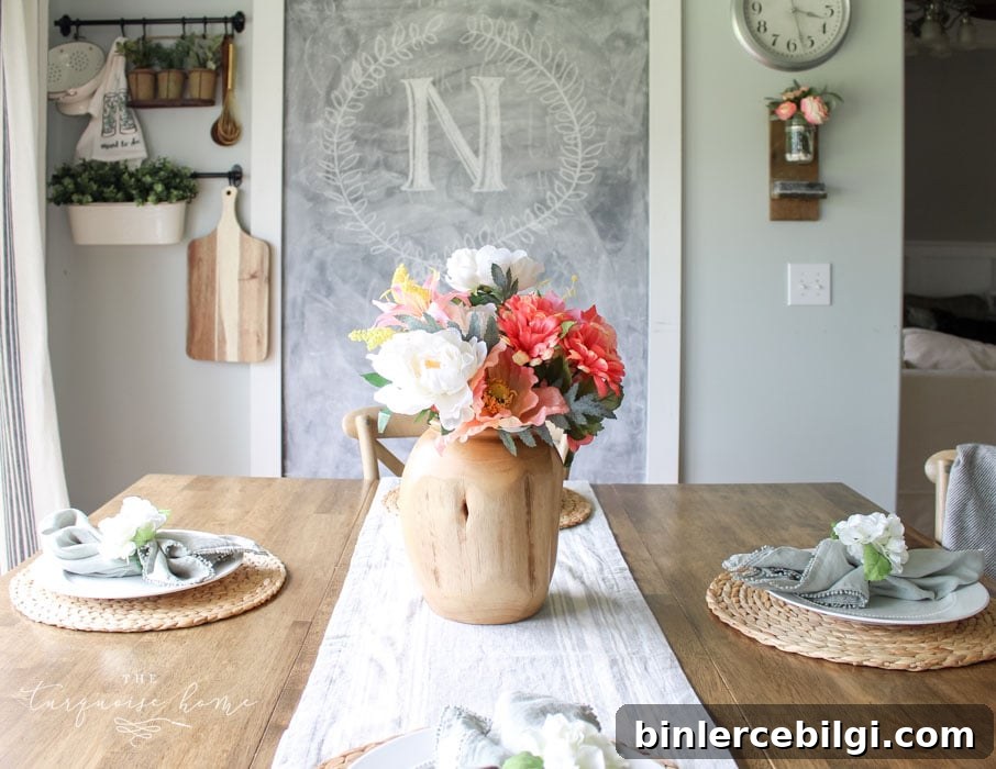 Teak vase and place settings add character