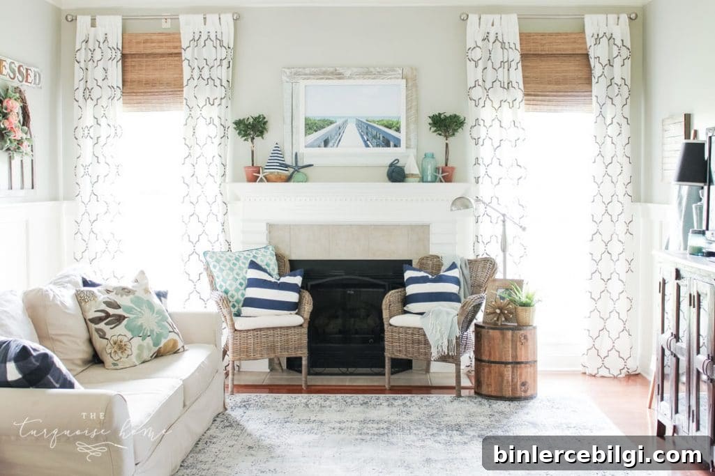 A coastal summer mantel decor ideas. Add a little nautical charm to your living space with these simple coastal summer mantel decor ideas. Featuring DIY beach canvas art, blue & white starfish, textured sailor's knot and cheerfully striped sail boats, this mantel looks great for the seasonally inspired.