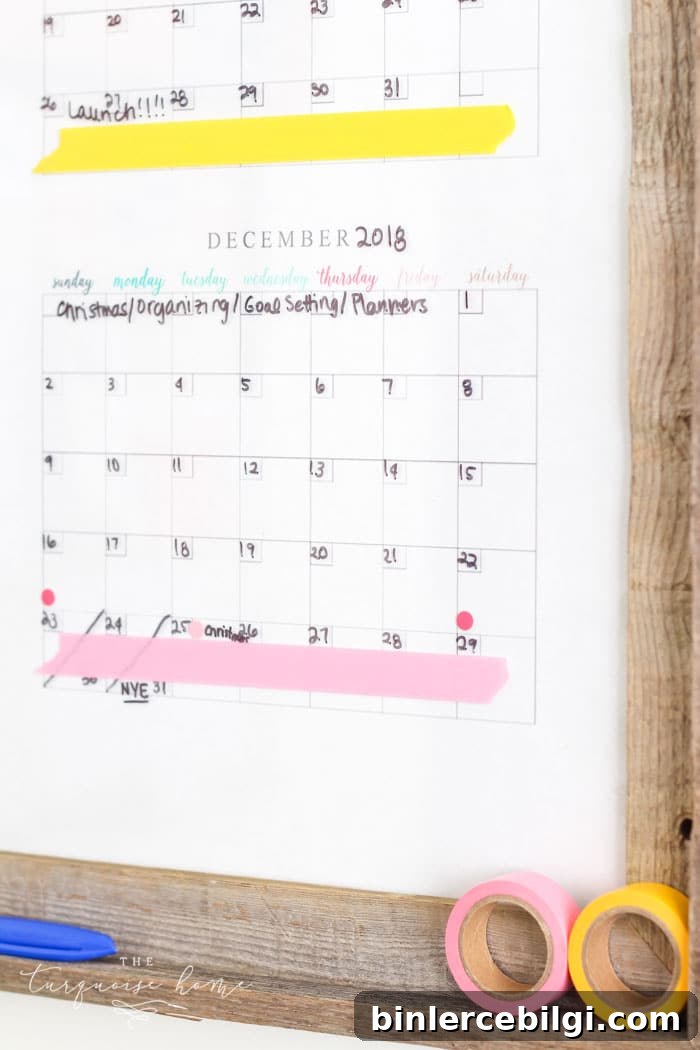 Framed calendar close-up