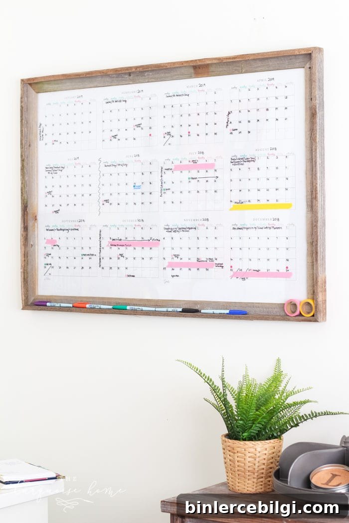Dry erase writing on framed calendar