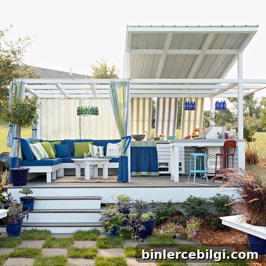 Outdoor kitchen and colorful finishing touches