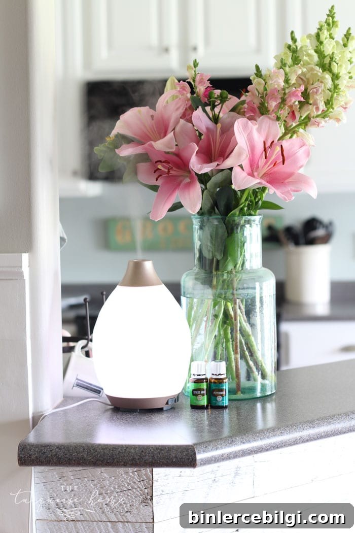 Diffusing peppermint and Stress Away essential oils! Summer Home Tour | Coastal Summer Home Decor Ideas