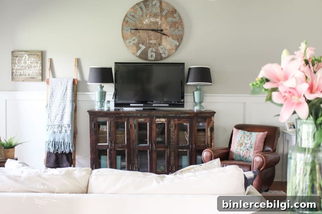 Summer Home Tour with coastal decor touches and pretty pink flowers!