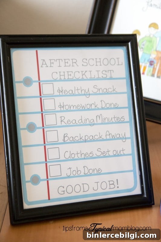 after school checklist printable