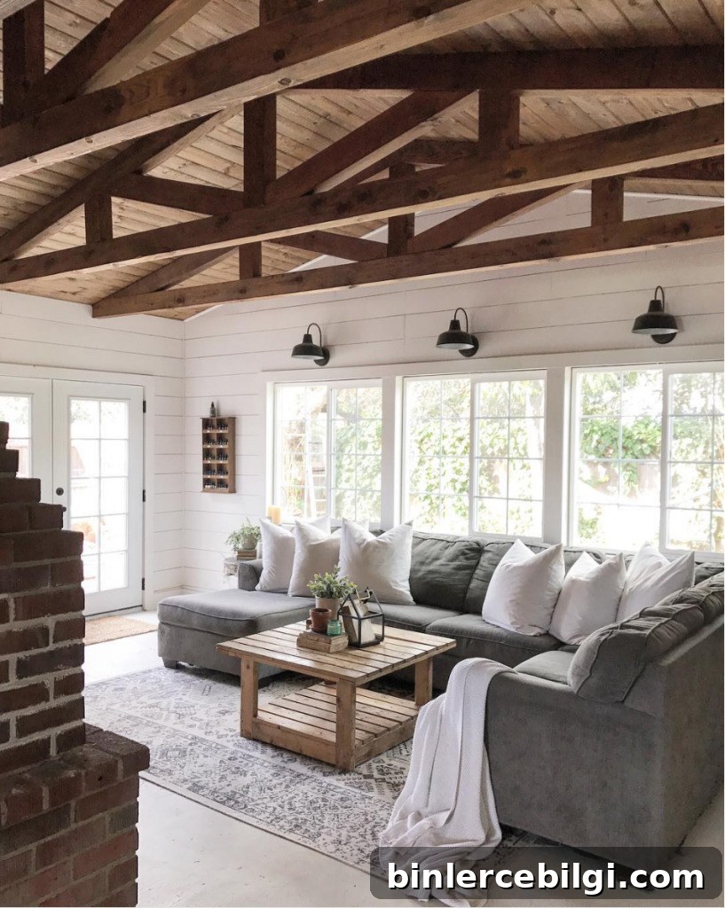 Lake House Decor Ideas for Cozy Waterfront Living 12 Rustic Shiplap Living Room from The Rustic Pallet