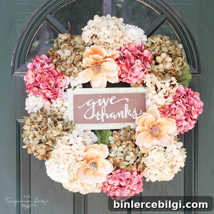 So easy and cute!! Love this DIY Faux Hydrangea Fall Wreath!