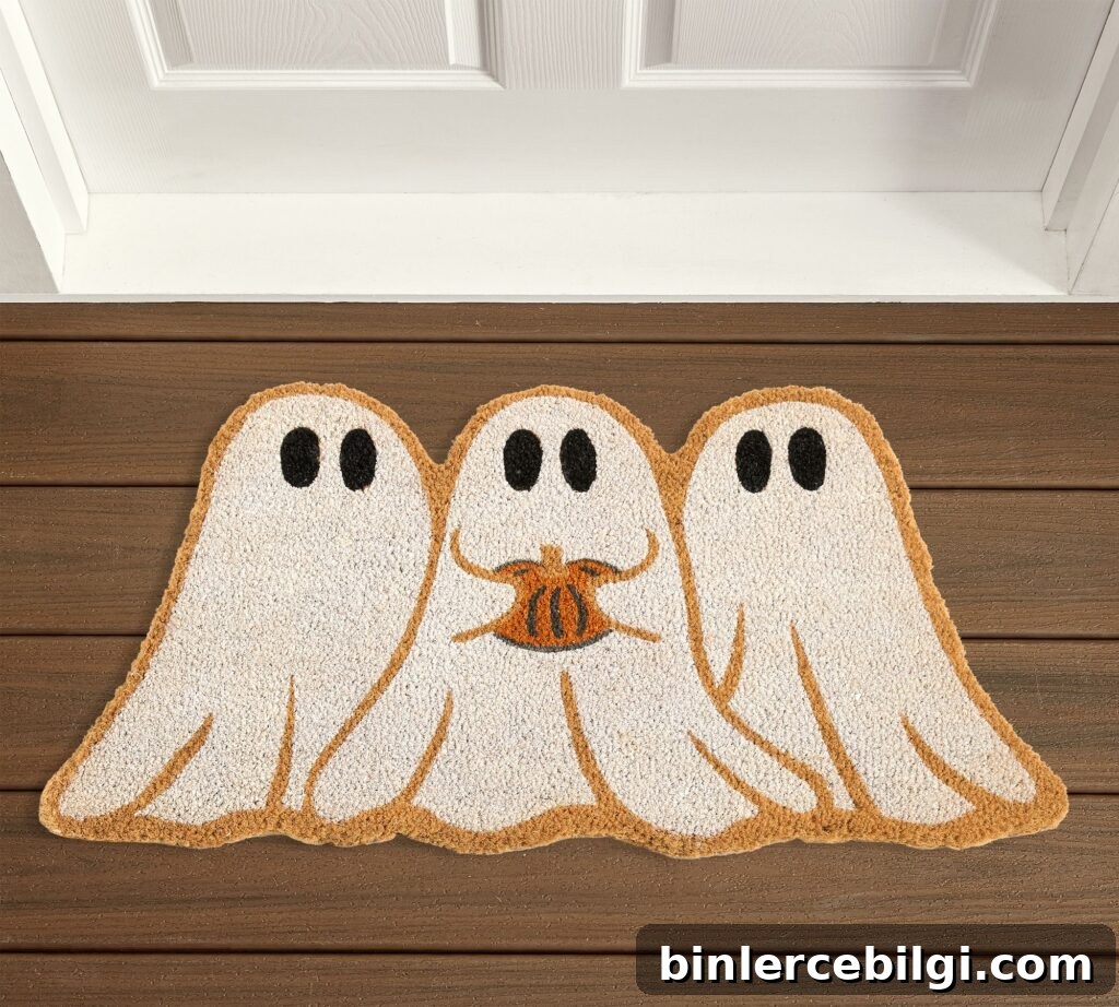 Three Ghosts with Pumpkin Doormat
