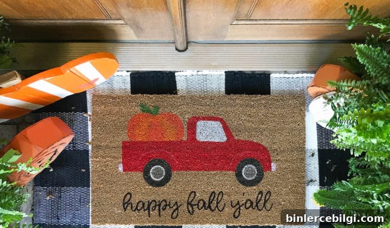 DIY Red Truck with Pumpkin Fall Doormat
