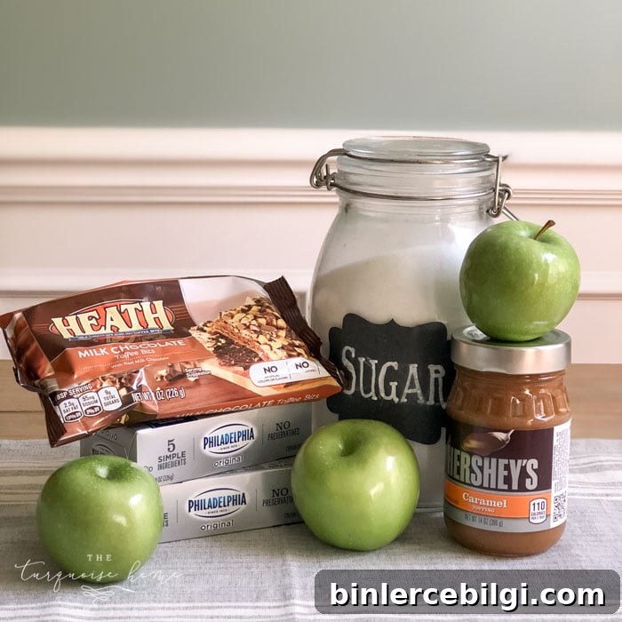 Ingredients to make Cream Cheese Caramel Apple Dip