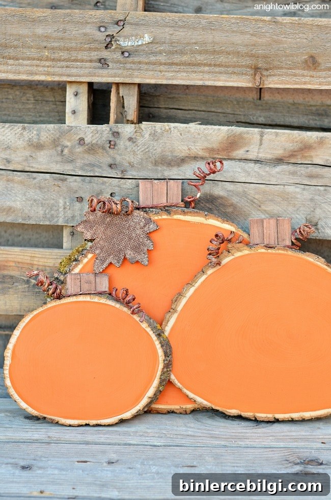 Painted Wood Slice Wooden Pumpkins