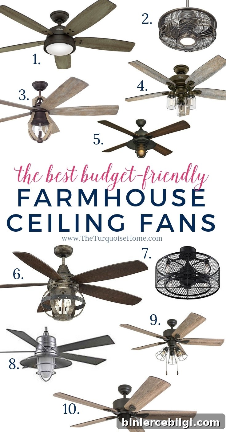 The Best Budget-friendly Farmhouse Ceiling Fans that you will LOVE!! Thank goodness Joanna Gaines said it was OK we still use ceiling fans in our home. 😜 #farmhouseceilingfan #ceilingfan #farmhouse #joannagaines #theturquoisehome #diyhomedecor
